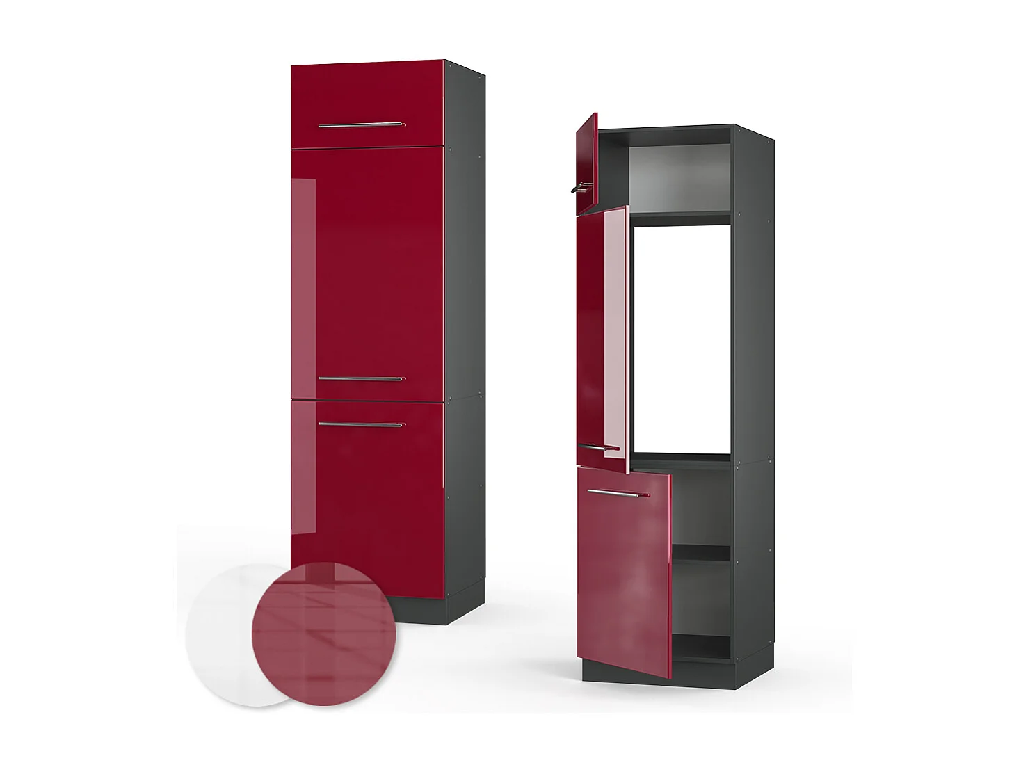 Armario para frigorífico empotrado rojo burdeos alto brillo 60x58.1x206.8 fame-line