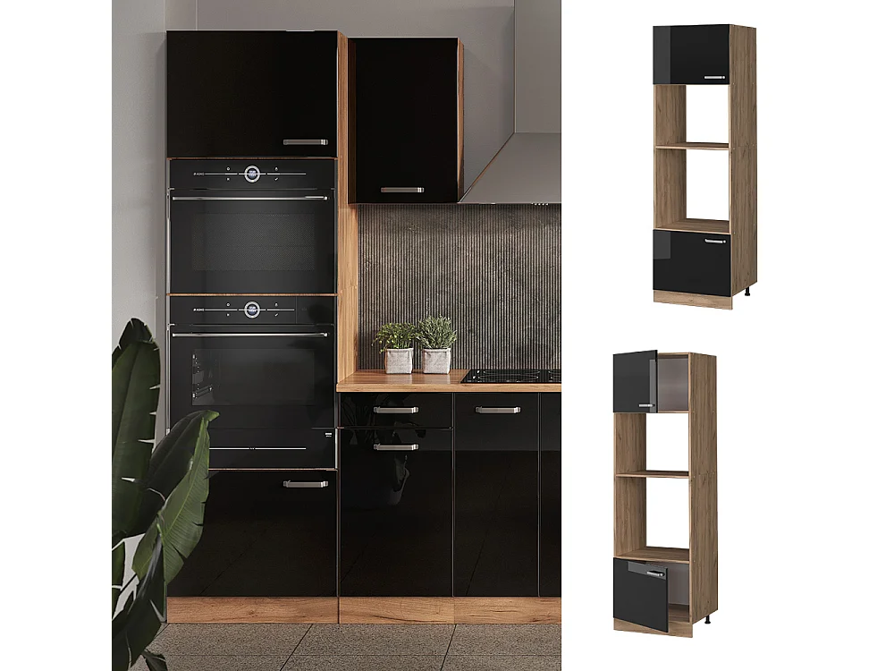 Mikrovågsskåp svart högblank 60x57.2x206.8 r-line
