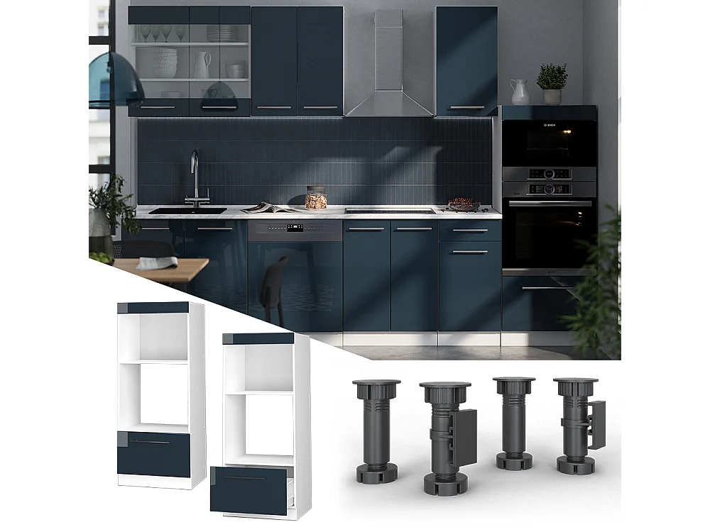 Armoire micro-ondes bleu foncé brillant 60x58.1x153.6 fame-line