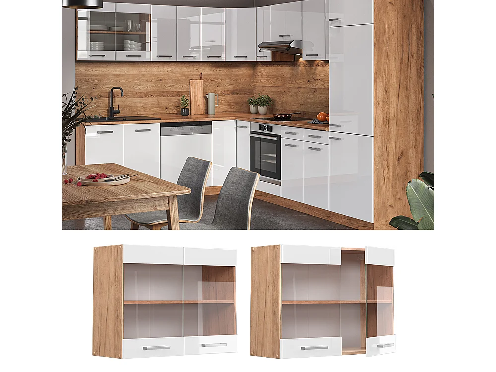 Armario de cocina con vidrio blanco alto brillo 80x31x60 r-line