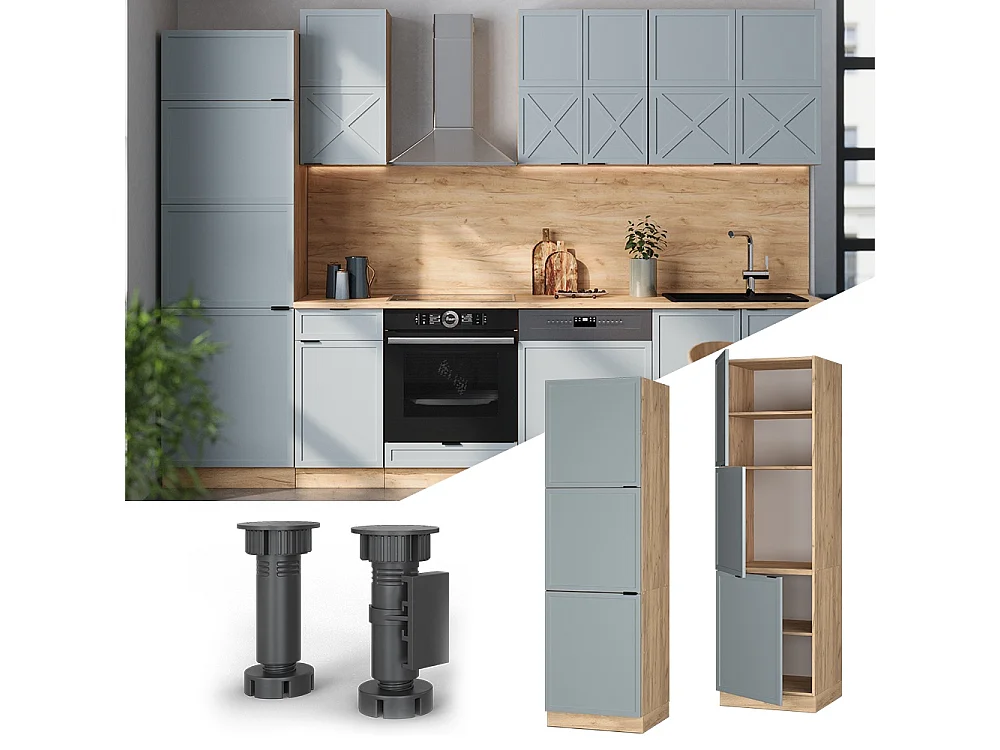 Mobile cucina dispensa blu-grigio chiaro/rovere dorato 60x58.1x206.8 fame-line