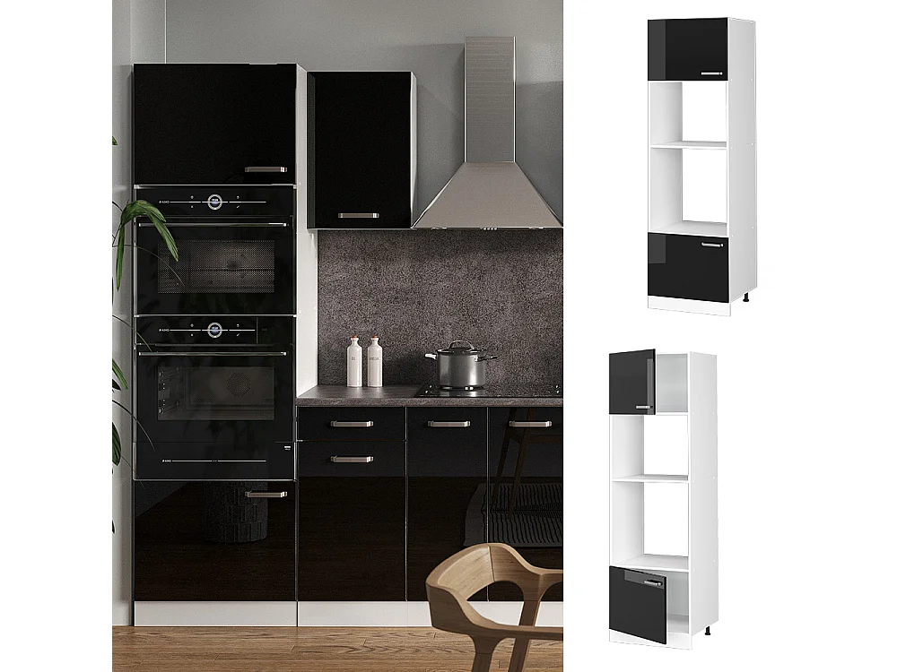 Armoire micro-ondes noir haute brillance 60x57.2x206.8 r-line