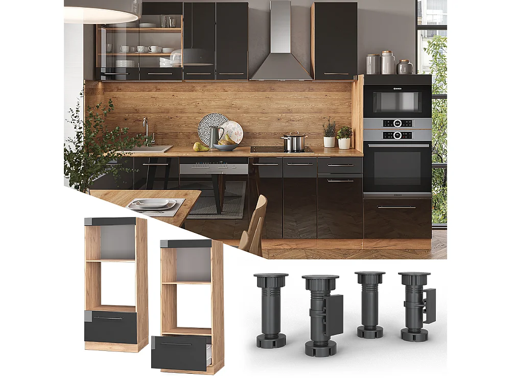 Armoire micro-ondes anthracite haute brillance 60x58.1x153.6 fame-line