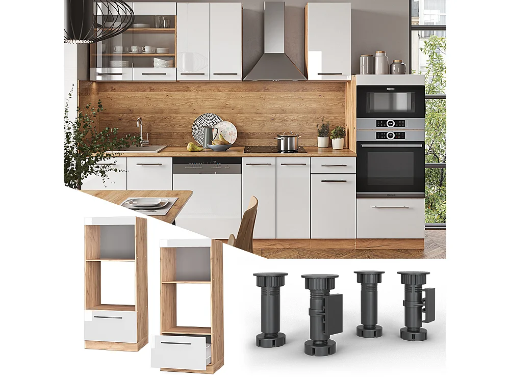 Szafka do mikrofalówki biały wysoki połysk 60x58.1x153.6 fame-line