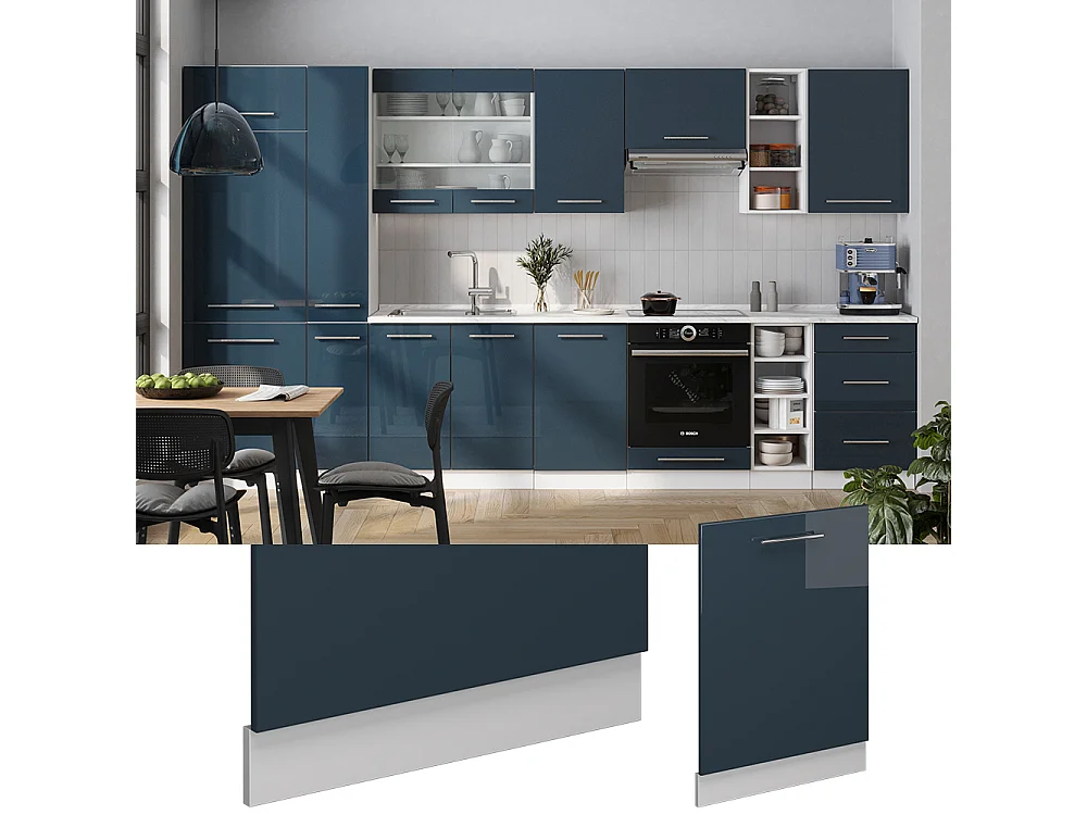 Diskmaskinens frontpanel mörkblå högblank 60x1.6x81.8 fame-line