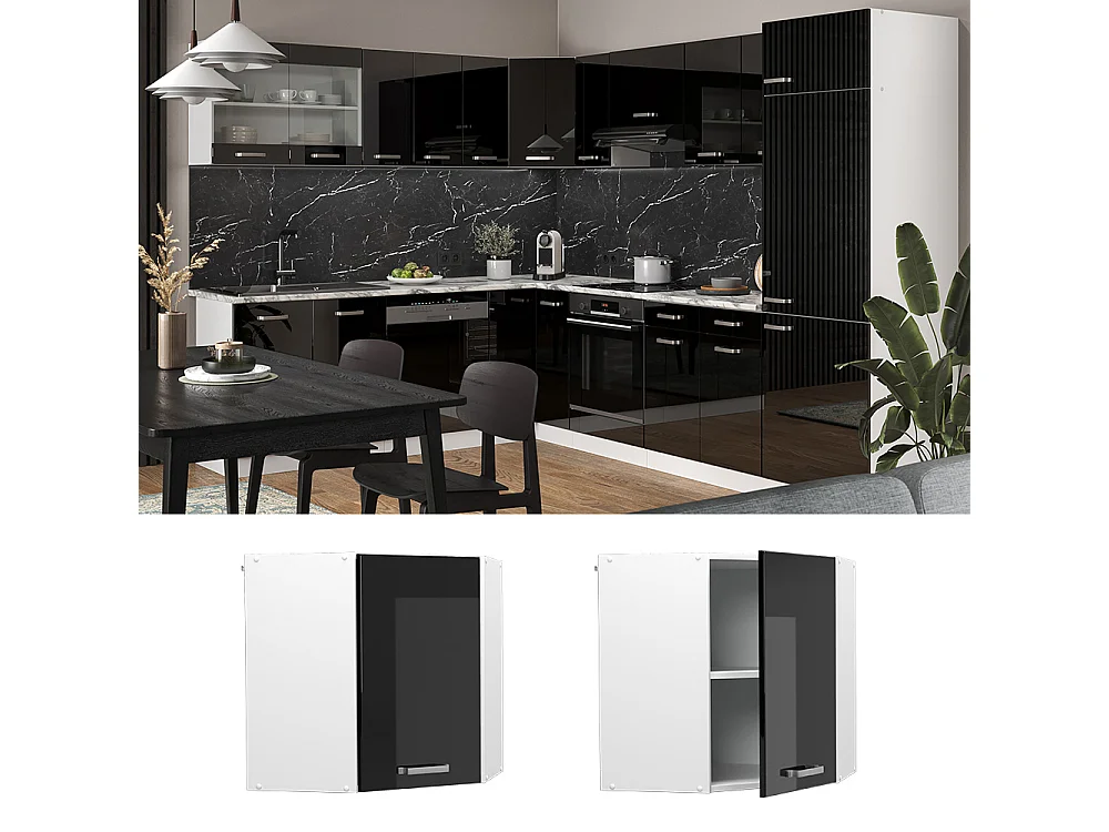Armario colgante de esquina negro brillo intenso 57x34.1x60 r-line