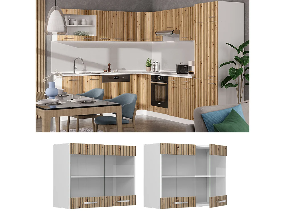 Armario de cocina con vidrio roble artesanal 80x31x60 r-line