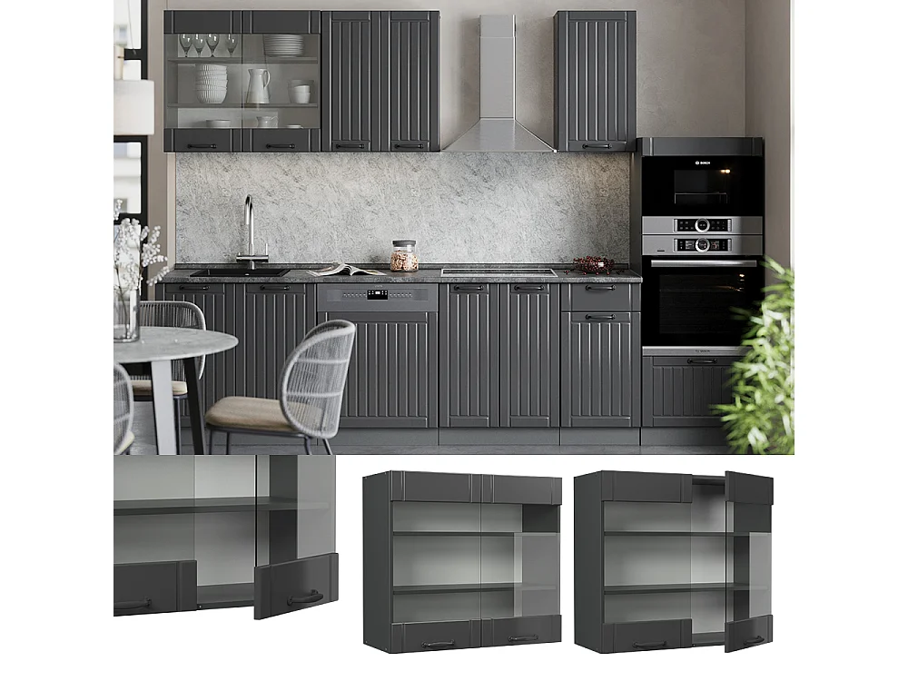 Armario de cocina con vidrio gris oscuro 80x34.1x72 fame-line