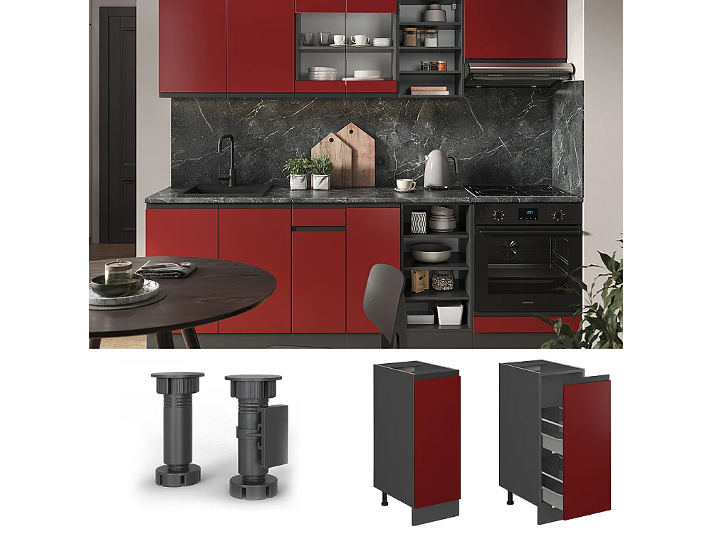 Meuble de cuisine rouge 30x46x81.6 r-line