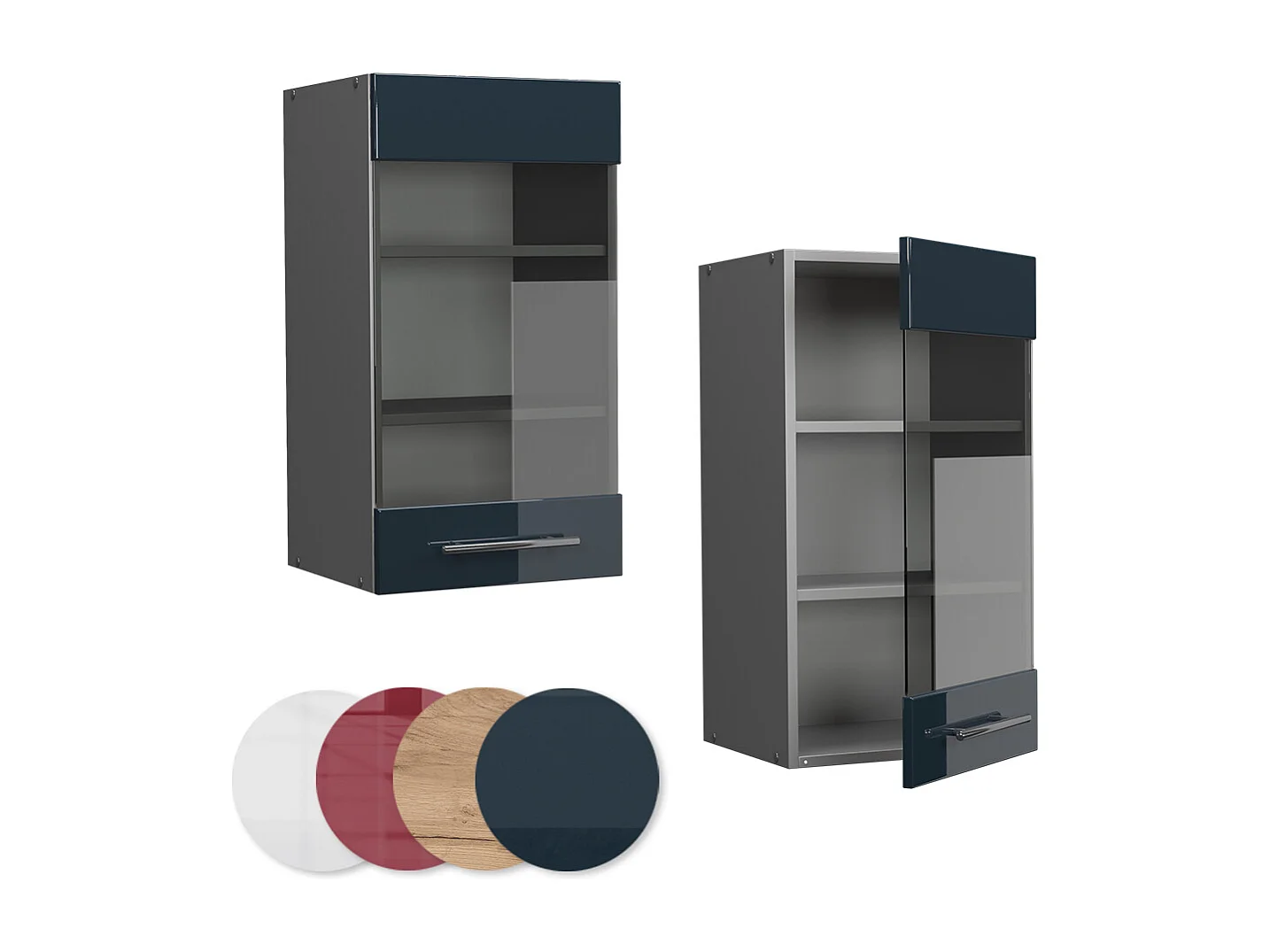 Armario de cocina con vidrio azul oscuro alto brillo 40x34.1x72 fame-line