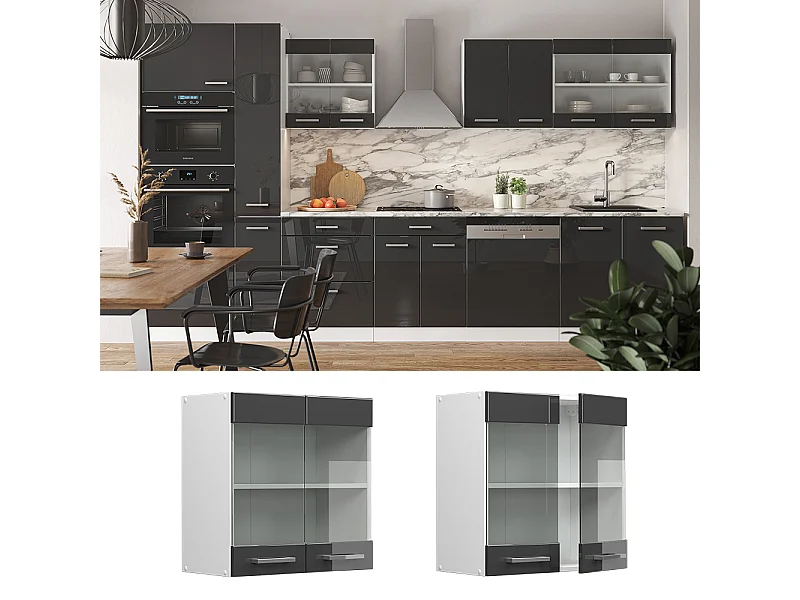 Mobile da cucina in vetro antracite lucido 60x31x60 r-line