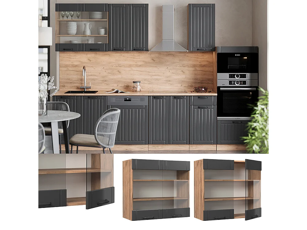 Glazen keukenkast donkergrijs 80x34.1x72 fame-line