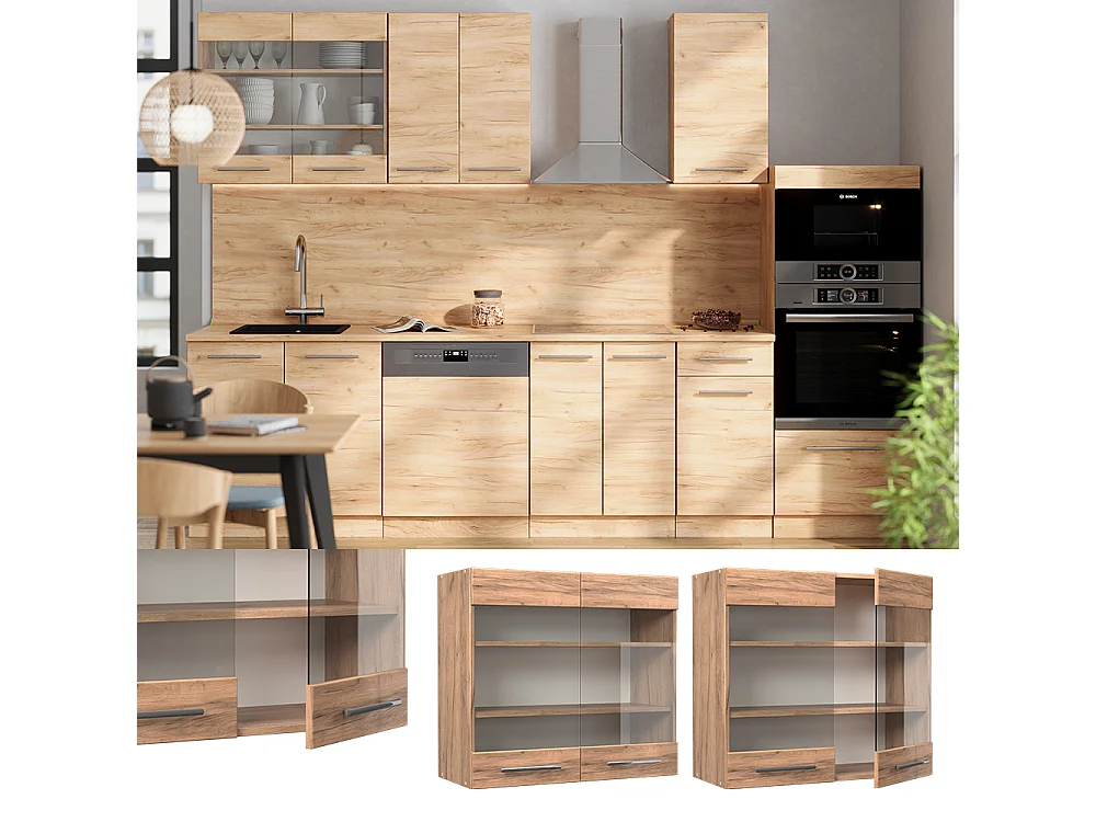 Glazen keukenkast krachtige eik goud 80x34.1x72 fame-line
