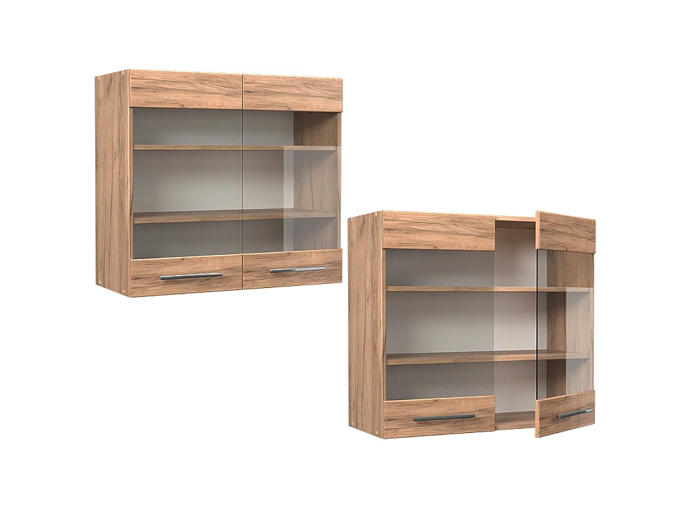 Glazen keukenkast krachtige eik goud 80x34.1x72 fame-line