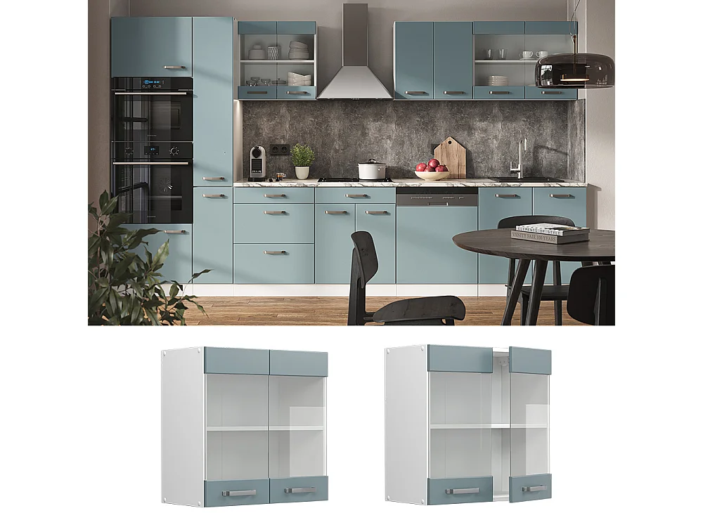Armario de cocina con vidrio gris azulado 60x31x60 r-line
