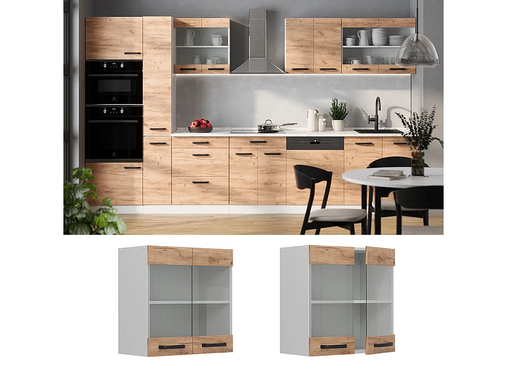 Armario de cocina con vidrio roble dorado 60x31x60 r-line