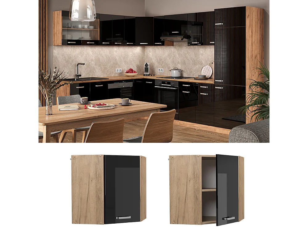 Corner wall cabinet black high gloss 57x34.1x60 r-line