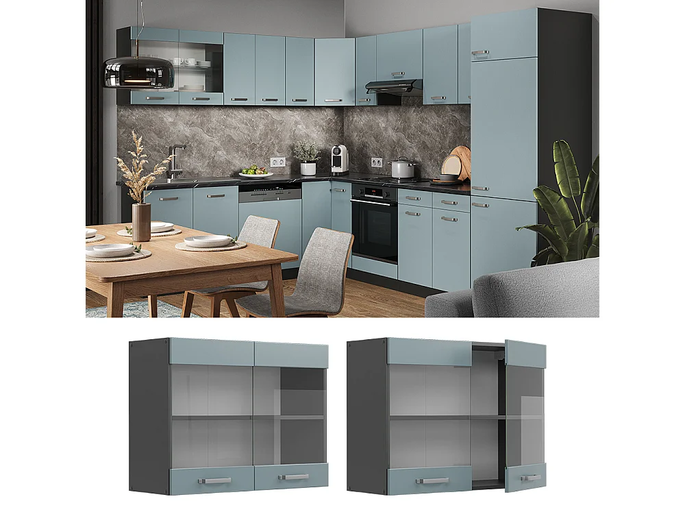 Armoire en verre bleu-gris 80x31x60 r-line