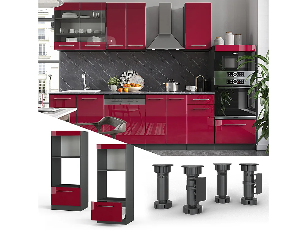 Armoire micro-ondes rouge bordeaux haute brillance 60x58.1x153.6 fame-line