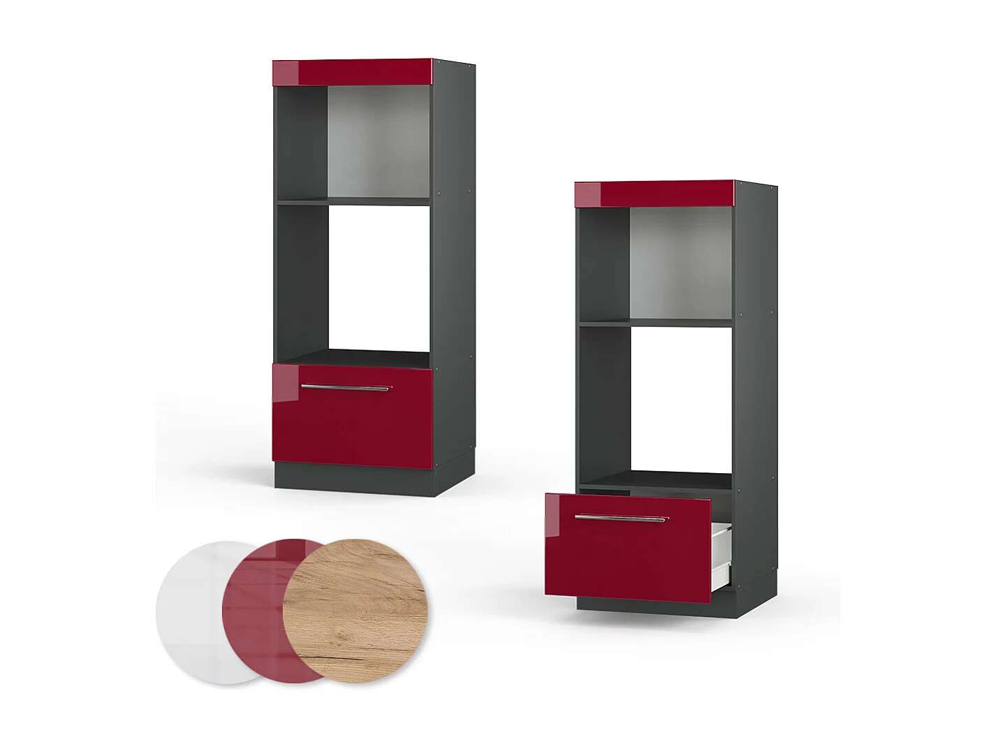 Armoire micro-ondes rouge bordeaux haute brillance 60x58.1x153.6 fame-line