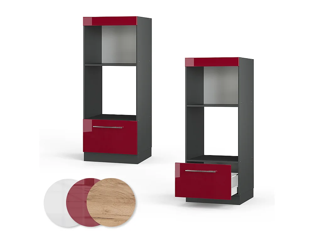 Armoire micro-ondes rouge bordeaux haute brillance 60x58.1x153.6 fame-line
