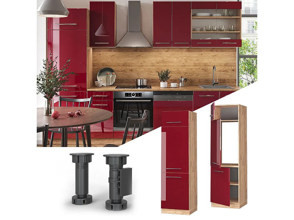 Armario para frigorífico empotrado rojo burdeos alto brillo 60x58.1x206.8 fame-line