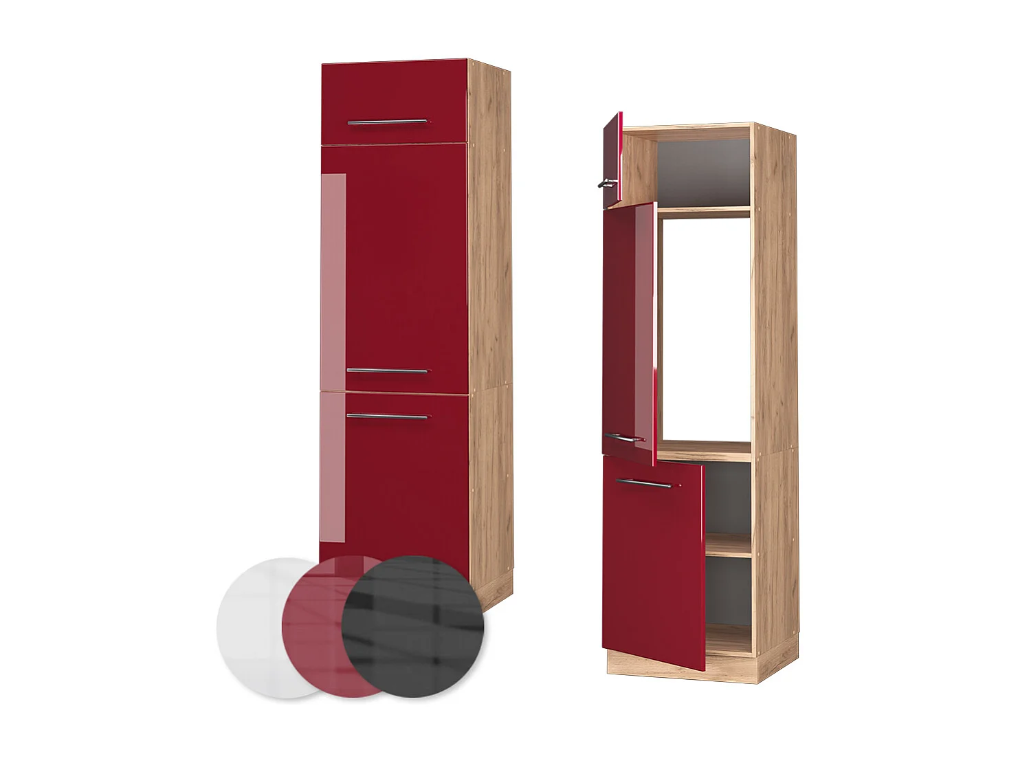 Armario para frigorífico empotrado rojo burdeos alto brillo 60x58.1x206.8 fame-line