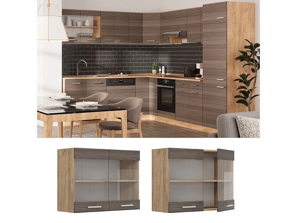 Glass kitchen cabinet noble gray 80x31x60 r-line