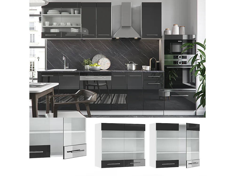 Armario de cocina con vidrio antracita alto brillo 80x34.1x72 fame-line