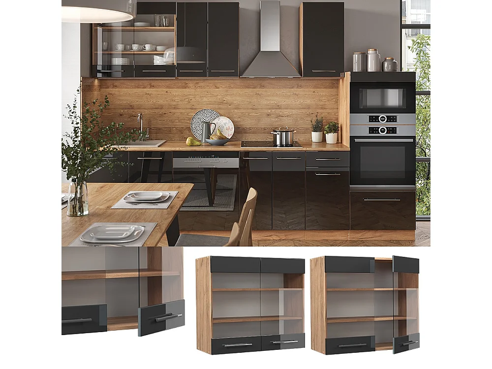 Glass kitchen cabinet anthracite high gloss 80x34.1x72 fame-line