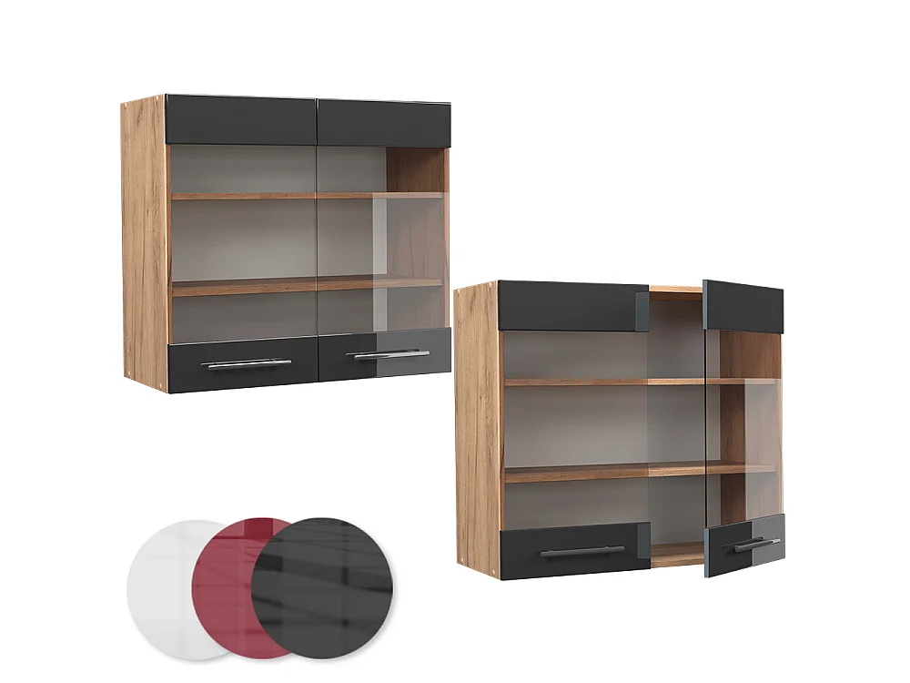 Glass kitchen cabinet anthracite high gloss 80x34.1x72 fame-line