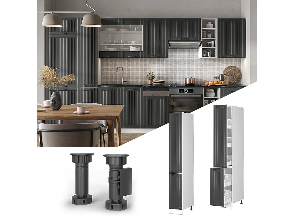 Meuble haute de cuisine anthracite campagne 30x58x206.8 fame-line