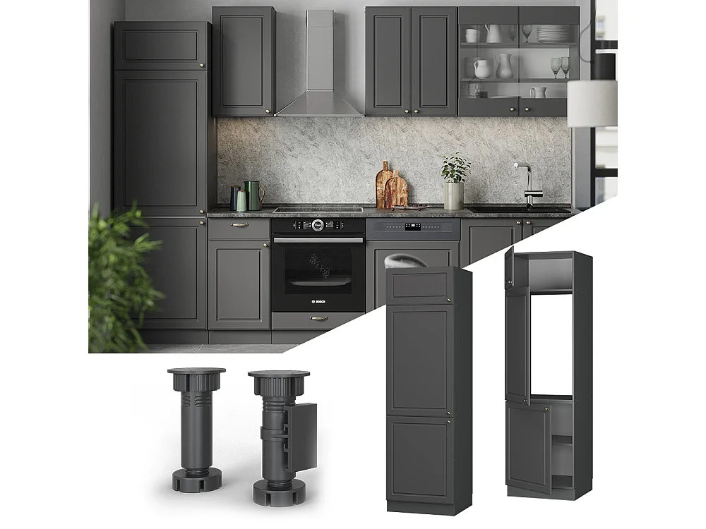 Armario para frigorífico empotrado antracita-oro landhaus 60x58.1x206.8 fame-line