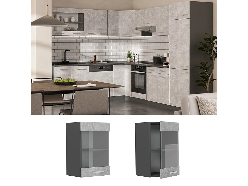 Glass kitchen cabinet concrete 40x31x60 r-line