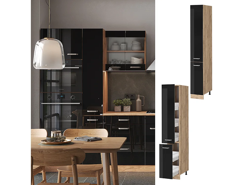 Apothekerschrank schwarz hochglanz 30x57.2x206.8 r-line