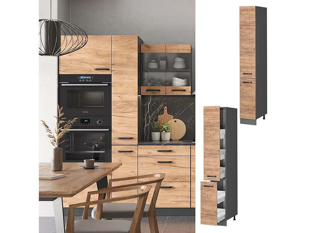 Meuble haute de cuisine chêne de force doré 30x57.2x206.8 r-line