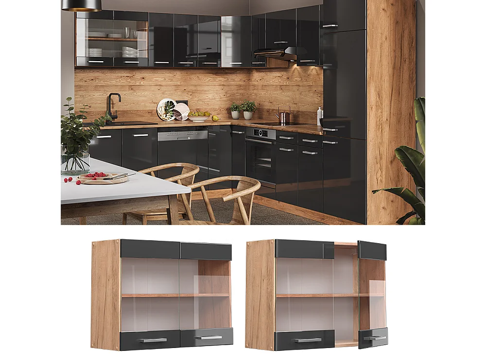 Glazen keukenkast antraciet hoogglans 80x31x60 r-line