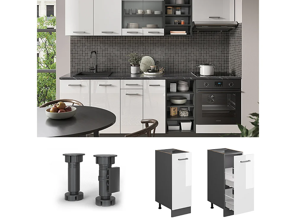 Meuble de cuisine blanc haute brillance 30x46x81.6 r-line