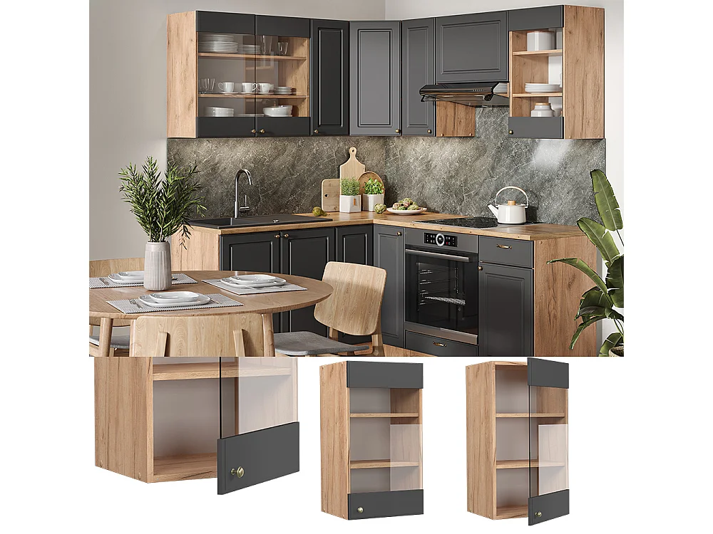 Armario de cocina con vidrio antracita-oro 40x34.1x72 fame-line