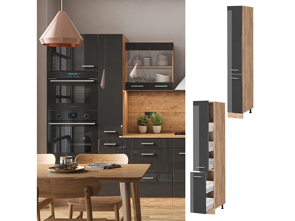 Meuble haute de cuisine anthracite haute brillance 30x57.2x206.8 r-line