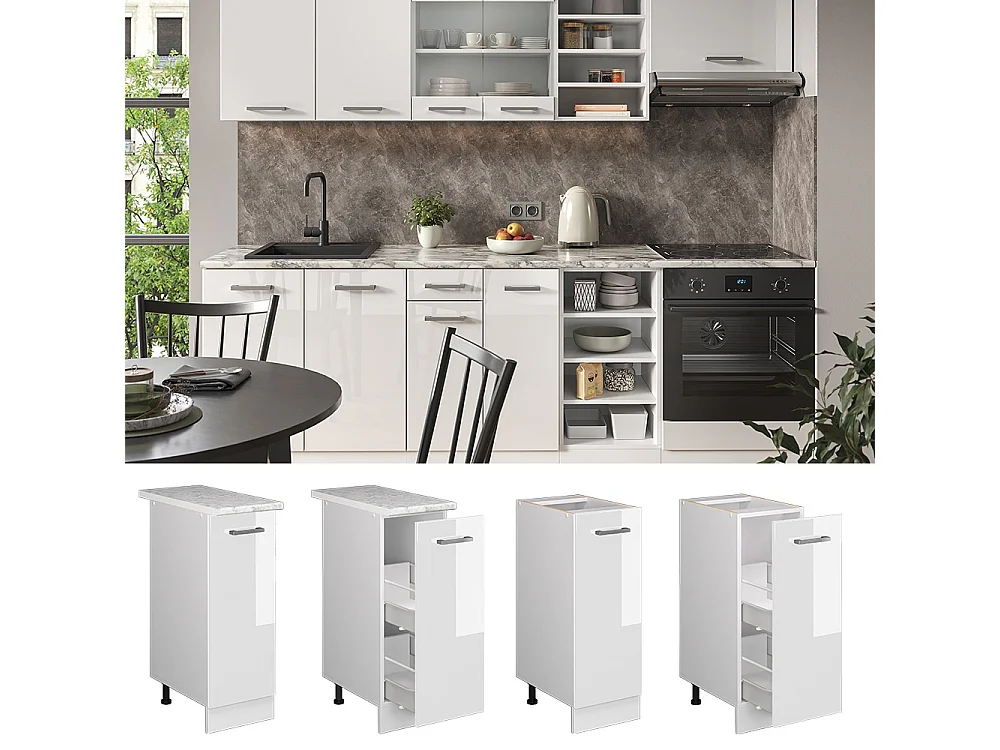 Meuble de cuisine blanc haute brillance 30x46x81.6 r-line