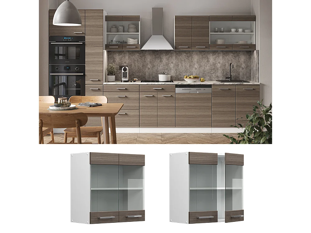 Armario de cocina con vidrio gris noble 60x31x60 r-line