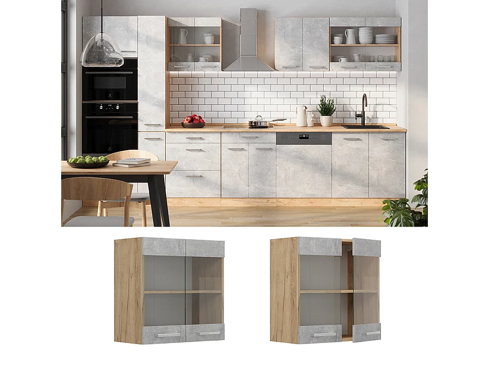 Armario de cocina con vidrio hormigón 60x31x60 r-line