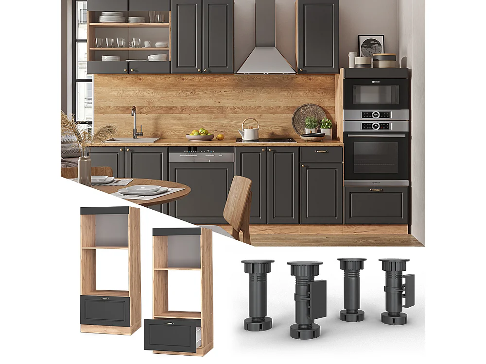 Armoire micro-ondes anthracite-or 60x58.1x153.6 fame-line