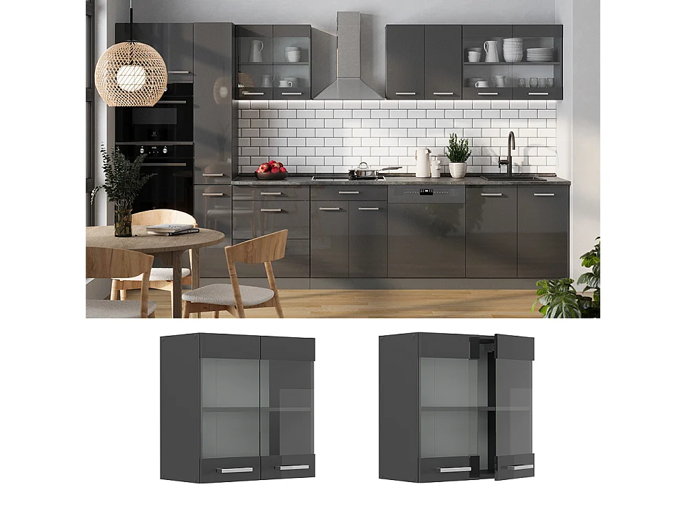 Armario de cocina con vidrio antracita alto brillo 60x31x60 r-line
