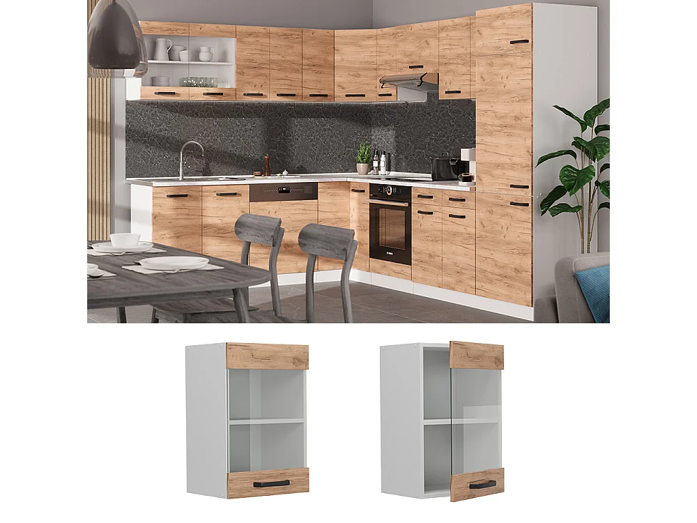 Armario de cocina con vidrio roble dorado 40x31x60 r-line