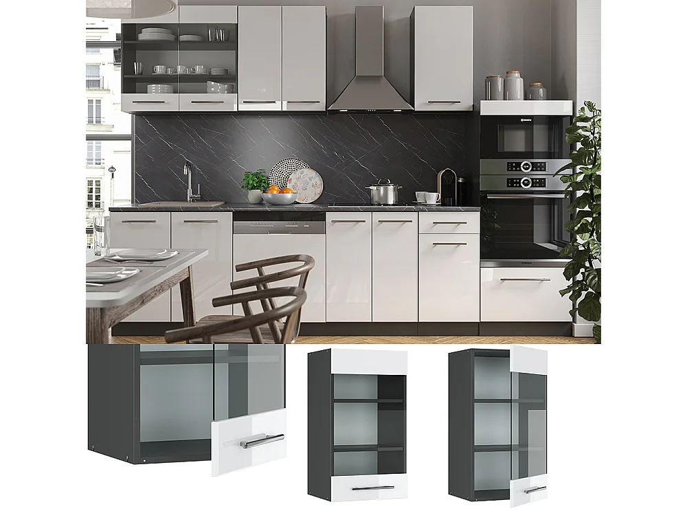 Armario de cocina con vidrio blanco alto brillo 40x34.1x72 fame-line