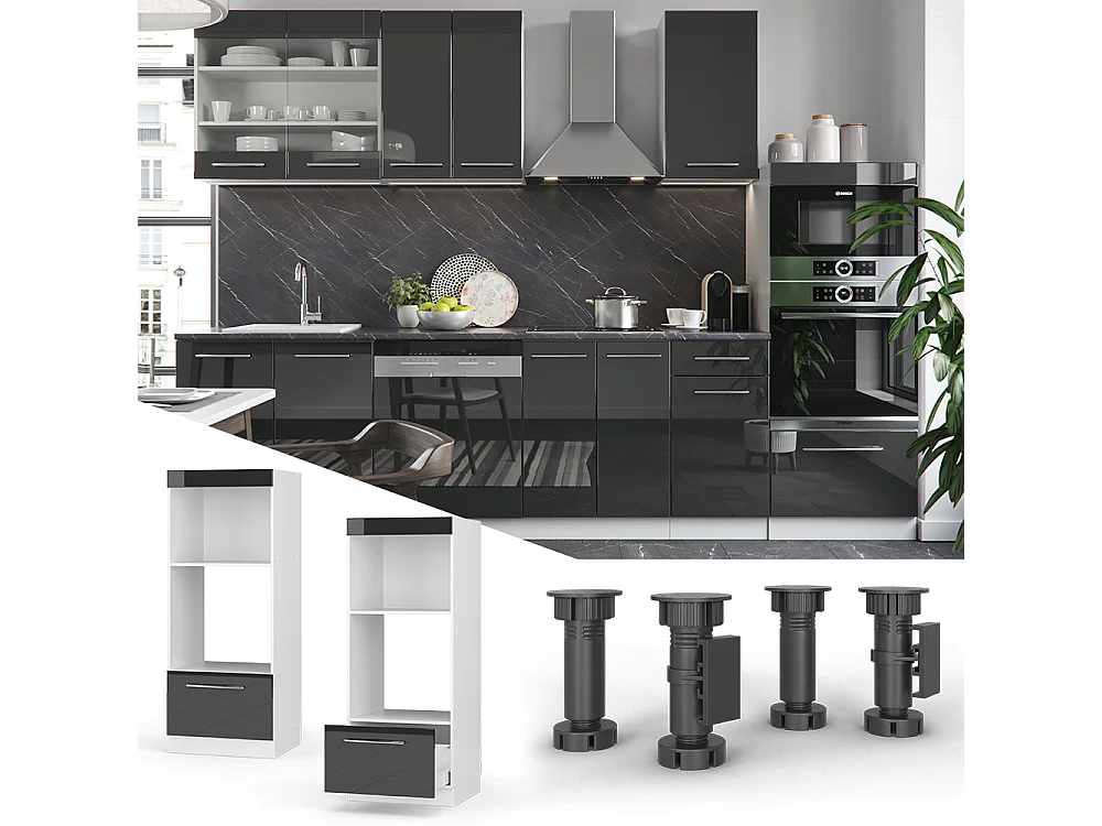 Armoire micro-ondes anthracite haute brillance 60x58.1x153.6 fame-line