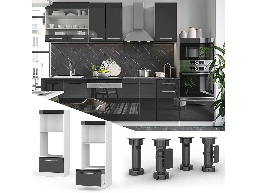 Armoire micro-ondes anthracite haute brillance 60x58.1x153.6 fame-line