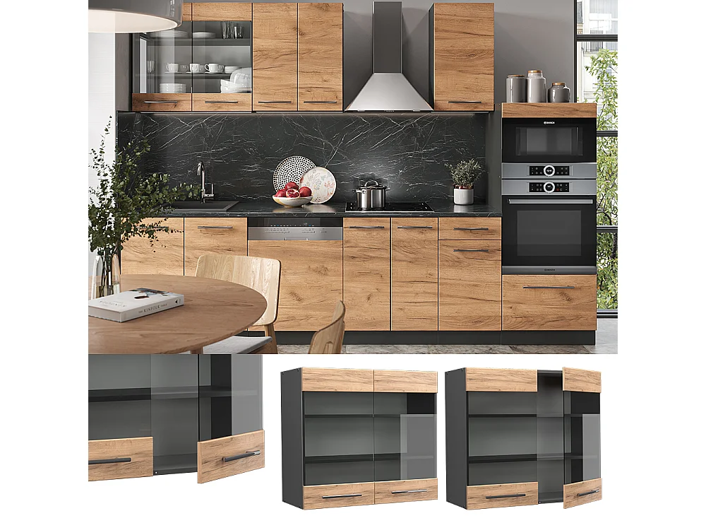 Køkkenskab med glas gold power oak 80x34.1x72 fame-line